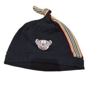 Burberry Black Baby Knot Hat with Nova Check Bear Accent